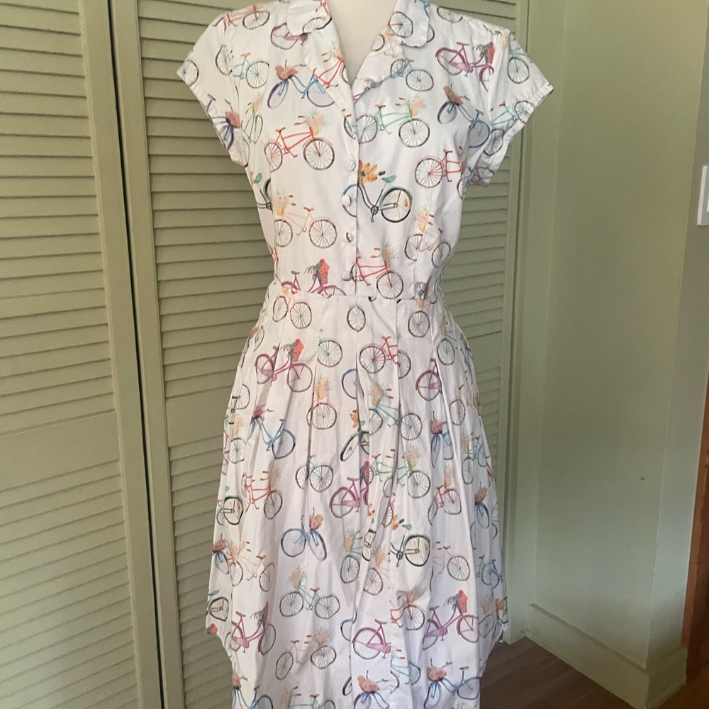 Novelty Bicycle print cotton shirtwaist dress
